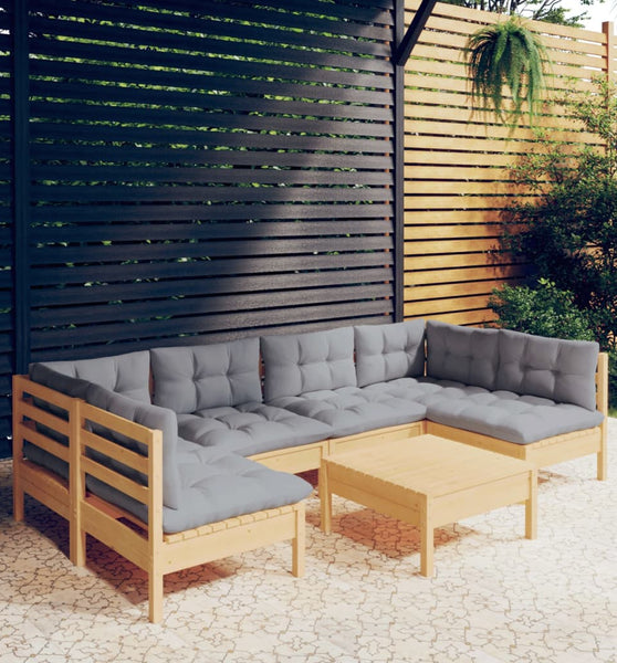 7-tlg. Garten-Lounge-Set mit Grauen Kissen Kiefer Massivholz