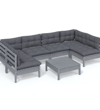 7-tlg. Garten-Lounge-Set mit Kissen Grau Kiefer Massivholz