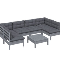 7-tlg. Garten-Lounge-Set mit Kissen Grau Kiefer Massivholz