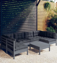 7-tlg. Garten-Lounge-Set mit Kissen Grau Kiefer Massivholz