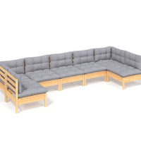 7-tlg. Garten-Lounge-Set mit Grauen Kissen Kiefer Massivholz