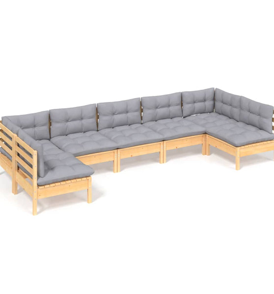 7-tlg. Garten-Lounge-Set mit Grauen Kissen Kiefer Massivholz