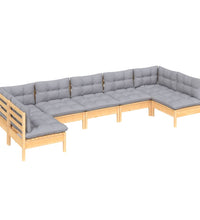 7-tlg. Garten-Lounge-Set mit Grauen Kissen Kiefer Massivholz