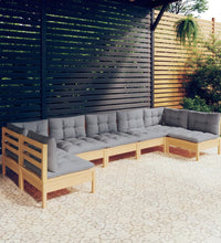 7-tlg. Garten-Lounge-Set mit Grauen Kissen Kiefer Massivholz