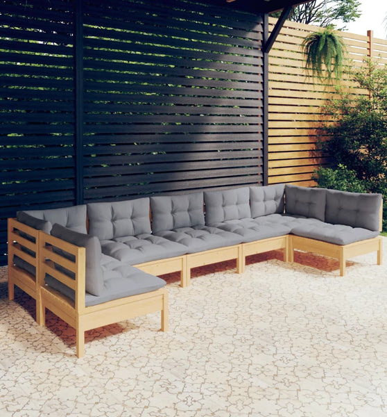 7-tlg. Garten-Lounge-Set mit Grauen Kissen Kiefer Massivholz