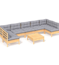 8-tlg. Garten-Lounge-Set mit Grauen Kissen Kiefer Massivholz