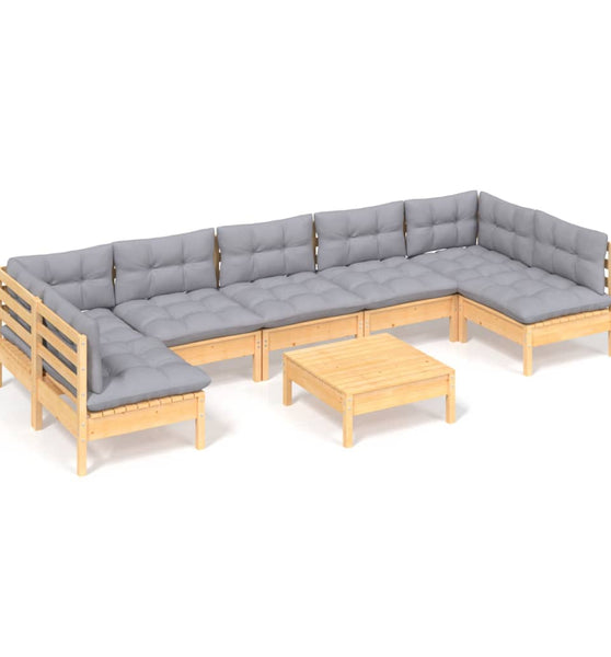 8-tlg. Garten-Lounge-Set mit Grauen Kissen Kiefer Massivholz