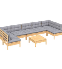 8-tlg. Garten-Lounge-Set mit Grauen Kissen Kiefer Massivholz