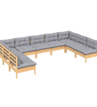 9-tlg. Garten-Lounge-Set mit Grauen Kissen Kiefer Massivholz