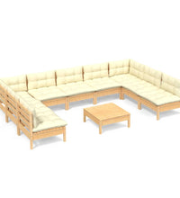 10-tlg. Garten-Lounge-Set mit Creme Kissen Massivholz Kiefer