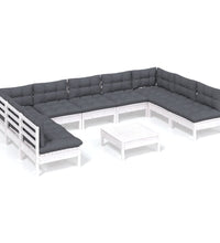 10-tlg. Garten-Lounge-Set mit Kissen Weiß Kiefer Massivholz