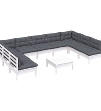 10-tlg. Garten-Lounge-Set mit Kissen Weiß Kiefer Massivholz