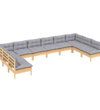 10-tlg. Garten-Lounge-Set mit Grauen Kissen Kiefer Massivholz