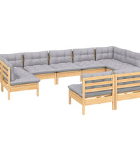 9-tlg. Garten-Lounge-Set mit Grauen Kissen Kiefer Massivholz