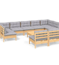 10-tlg. Garten-Lounge-Set mit Grauen Kissen Kiefer Massivholz