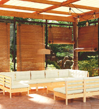 10-tlg. Garten-Lounge-Set mit Creme Kissen Massivholz Kiefer