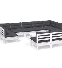 10-tlg. Garten-Lounge-Set mit Kissen Weiß Kiefer Massivholz