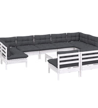 10-tlg. Garten-Lounge-Set mit Kissen Weiß Kiefer Massivholz