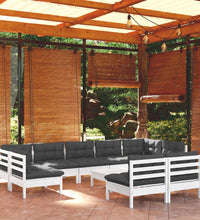 10-tlg. Garten-Lounge-Set mit Kissen Weiß Kiefer Massivholz