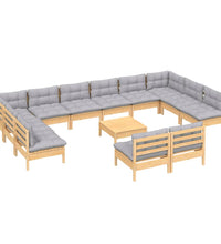13-tlg. Garten-Lounge-Set mit Grauen Kissen Kiefer Massivholz