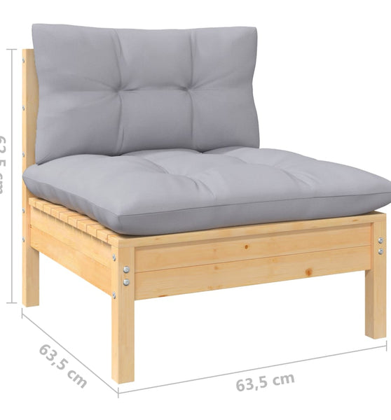 13-tlg. Garten-Lounge-Set mit Grauen Kissen Kiefer Massivholz