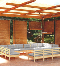 13-tlg. Garten-Lounge-Set mit Grauen Kissen Kiefer Massivholz