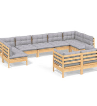 9-tlg. Garten-Lounge-Set mit Grauen Kissen Kiefer Massivholz