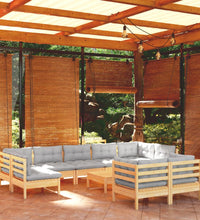 10-tlg. Garten-Lounge-Set mit Grauen Kissen Kiefer Massivholz