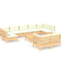 10-tlg. Garten-Lounge-Set mit Creme Kissen Massivholz Kiefer