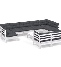 10-tlg. Garten-Lounge-Set mit Kissen Weiß Kiefer Massivholz