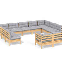 11-tlg. Garten-Lounge-Set mit Grauen Kissen Kiefer Massivholz