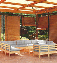 12-tlg. Garten-Lounge-Set mit Grauen Kissen Kiefer Massivholz