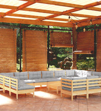 13-tlg. Garten-Lounge-Set mit Grauen Kissen Kiefernholz