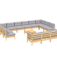 14-tlg. Garten-Lounge-Set mit Grauen Kissen Kiefernholz