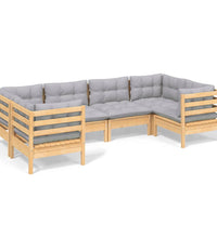 6-tlg. Garten-Lounge-Set mit Grauen Kissen Kiefernholz