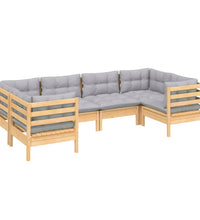 6-tlg. Garten-Lounge-Set mit Grauen Kissen Kiefernholz