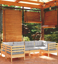 6-tlg. Garten-Lounge-Set mit Grauen Kissen Kiefernholz