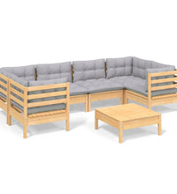 7-tlg. Garten-Lounge-Set mit Grauen Kissen Kiefernholz