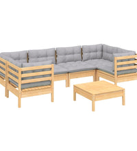 7-tlg. Garten-Lounge-Set mit Grauen Kissen Kiefernholz