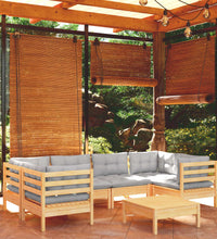 7-tlg. Garten-Lounge-Set mit Grauen Kissen Kiefernholz