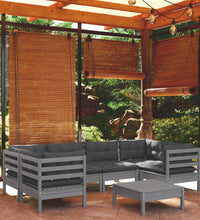 7-tlg. Garten-Lounge-Set mit Kissen Grau Kiefernholz