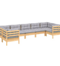 7-tlg. Garten-Lounge-Set mit Grauen Kissen Kiefernholz
