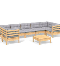 8-tlg. Garten-Lounge-Set mit Grauen Kissen Kiefernholz