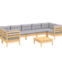 8-tlg. Garten-Lounge-Set mit Grauen Kissen Kiefernholz