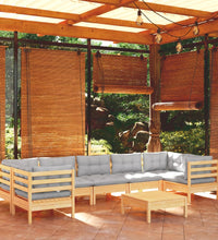 8-tlg. Garten-Lounge-Set mit Grauen Kissen Kiefernholz