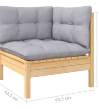 10-tlg. Garten-Lounge-Set mit Grauen Kissen Kiefernholz