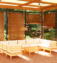 10-tlg. Garten-Lounge-Set mit Creme Kissen Kiefernholz