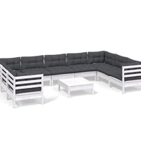 10-tlg. Garten-Lounge-Set mit Kissen Weiß Kiefernholz