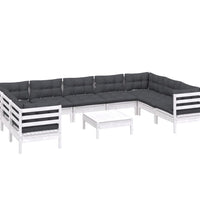 10-tlg. Garten-Lounge-Set mit Kissen Weiß Kiefernholz