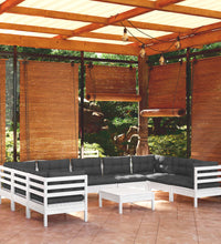 10-tlg. Garten-Lounge-Set mit Kissen Weiß Kiefernholz